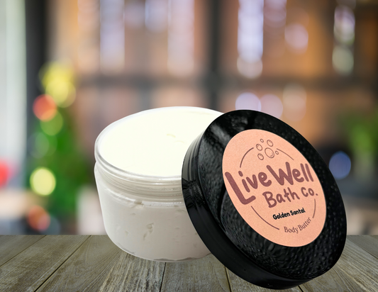 Live Well Bath Co. Golden Santal Body Butter 8 oz. - Comfortable Cosmetic for Skin Care