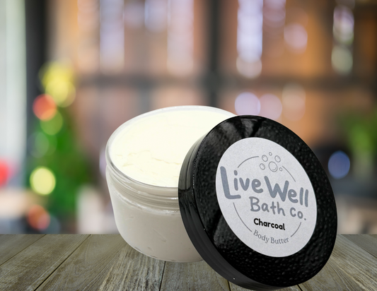 Live Well Bath Co. Charcoal Body Butter 8 oz. - Comfortable Cosmetic for Skin Care
