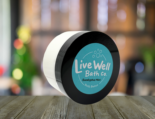 Live Well Bath Co. Eucalyptus Mint Body Butter 8 oz. - Comfortable Cosmetic for Skin Care